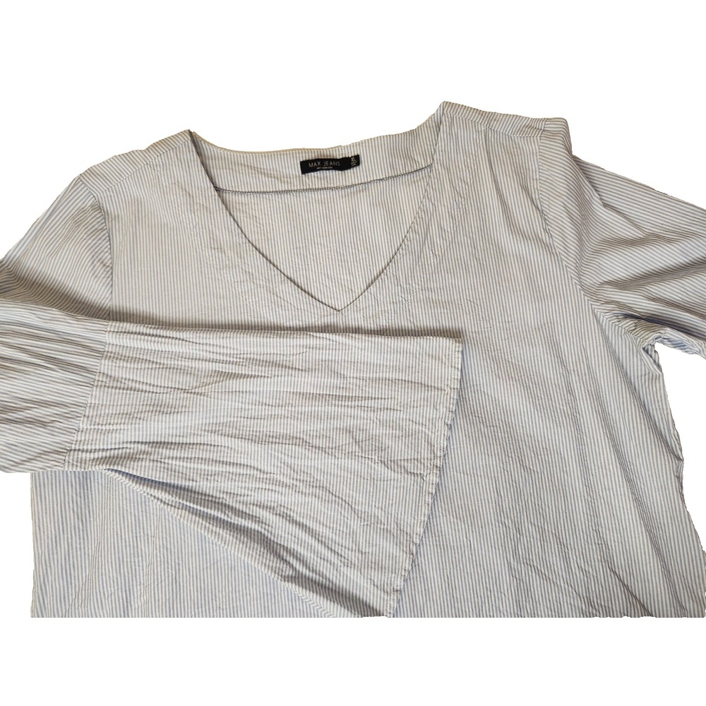 Max Jeans Womens Size XL Blouse Bell Sleeve Blue White Stripe‎